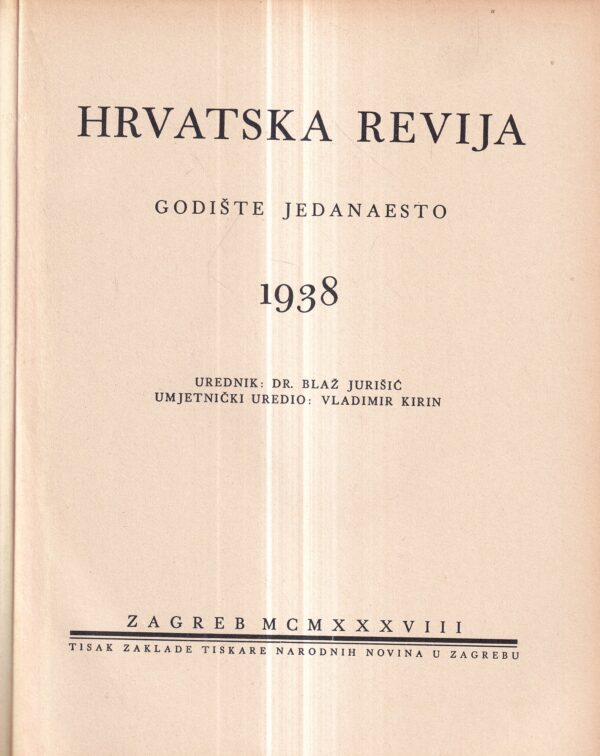 blaž jurišić: hrvatska revija 1-6 1938