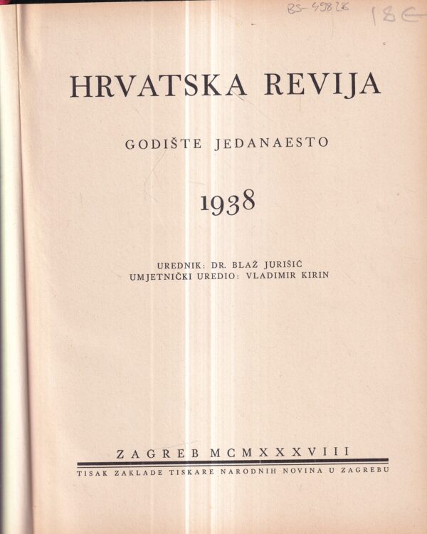 blaž jurišić: hrvatska revija 7-12 1938