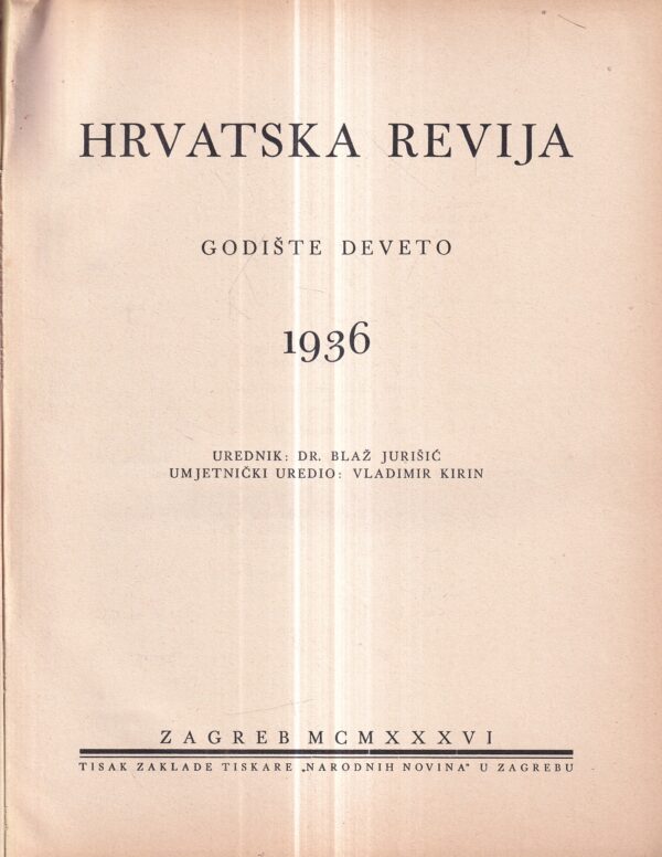 blaž jurišić: hrvatska revija 1-6 1936
