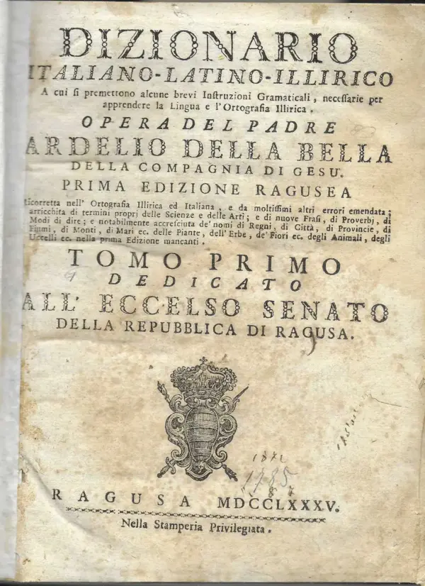 ardelio della bella: dizionaro italiano-latino-illirico  1-2