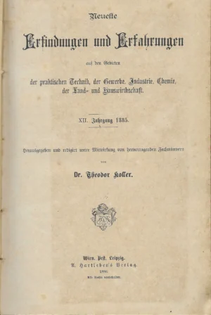 Theodor Koffer: Erfindungen und Erfahrungen 1885