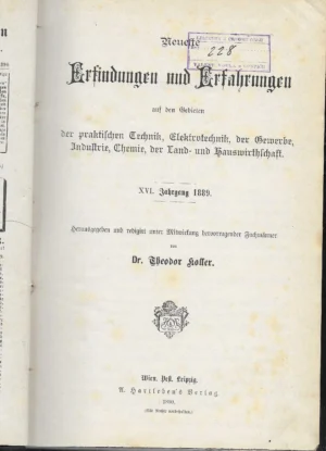 Theodor Koffer: Erfindungen und Erfahrungen 1889