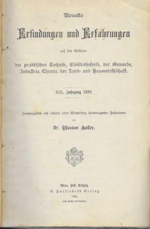 Theodor Koffer: Erfindungen und Erfahrungen 1892