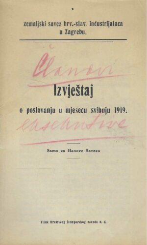 Izvještaj o poslovanju u mjesecu svibnju 1919.