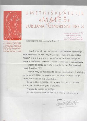 Pismo s memorandumom: UMETNIŠKI ATELJE MALEŠ s potpisom Mihe Maleša