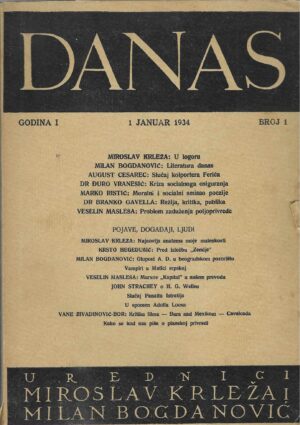 Danas - književni časopis, godina 1, brojevi 1-5 (siječanj-svibanj 1934.)