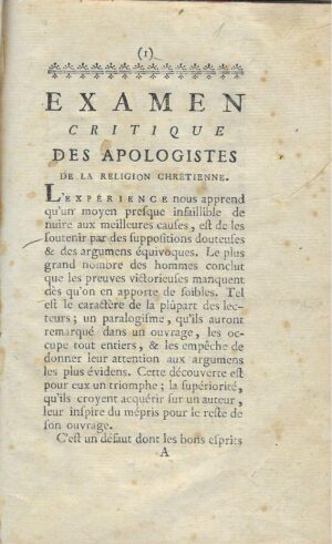 Examen critique des apologistes de la religion chrétienne