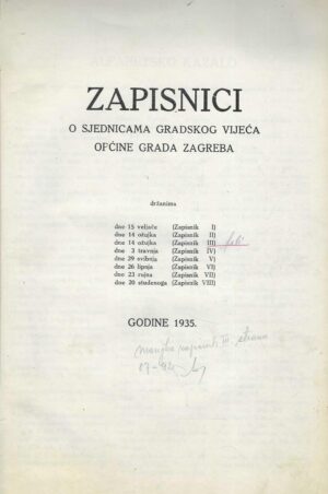 Zapisnici o sjednicama Gradskog vijeća općine Grada Zagreba (Zapisnik I-VIII)