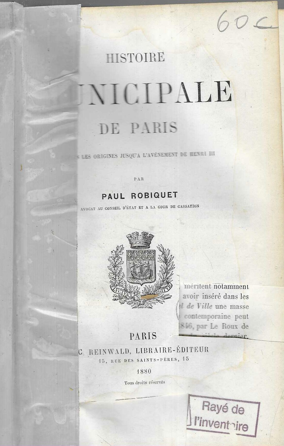 Paul Robiquet: Histoire Municipale de Paris - Slika 2